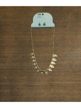 NWT Ella Pendant Dangly Earring Necklace Set Gold / Smoky Gray 18" + 3"